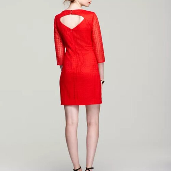 Trina Turk Red 3/4 Sleeve Studio Lace Eyelet Dress with Cutout Back - 8 - Picture 2 of 6